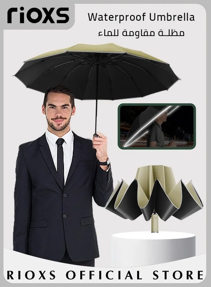 Inverted Compact Automatic Folding Umbrella Windproof Travel Umbrella with Reflective Strip Portable Reverse Automatic Strong Wind Resistant Umbrella in Car Backpack and Purse