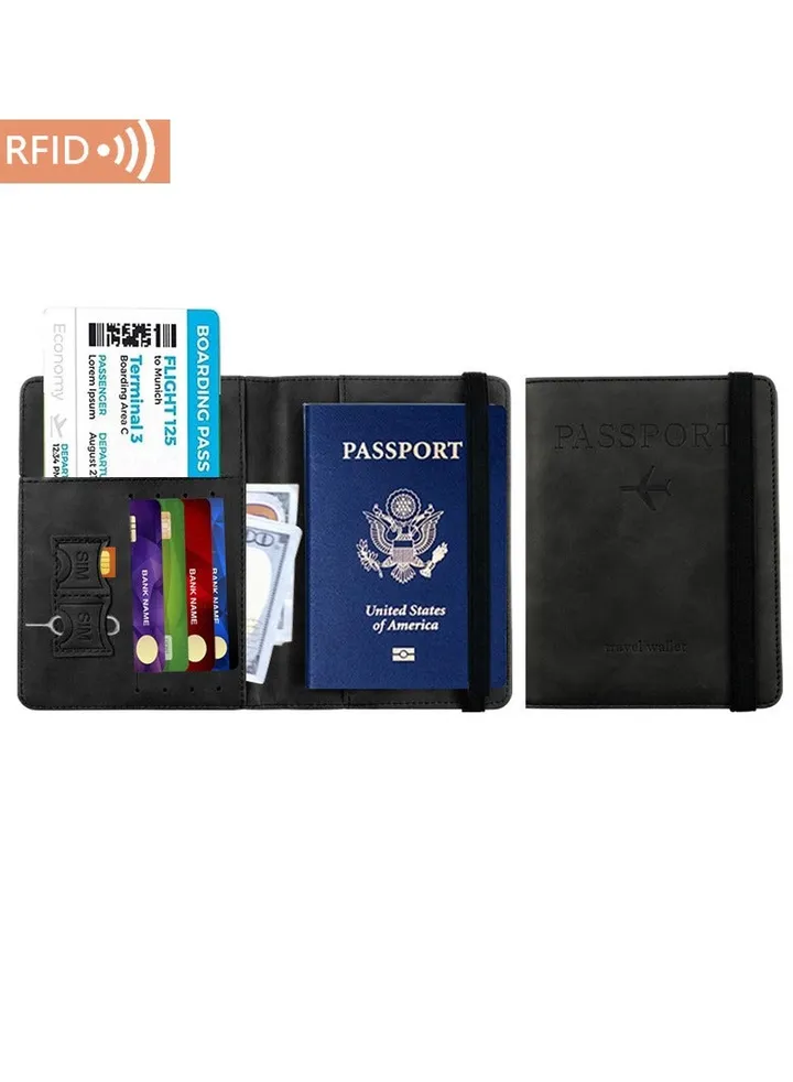 Leather Passport Covers,Travel Wallet,Passport Holder (Black)