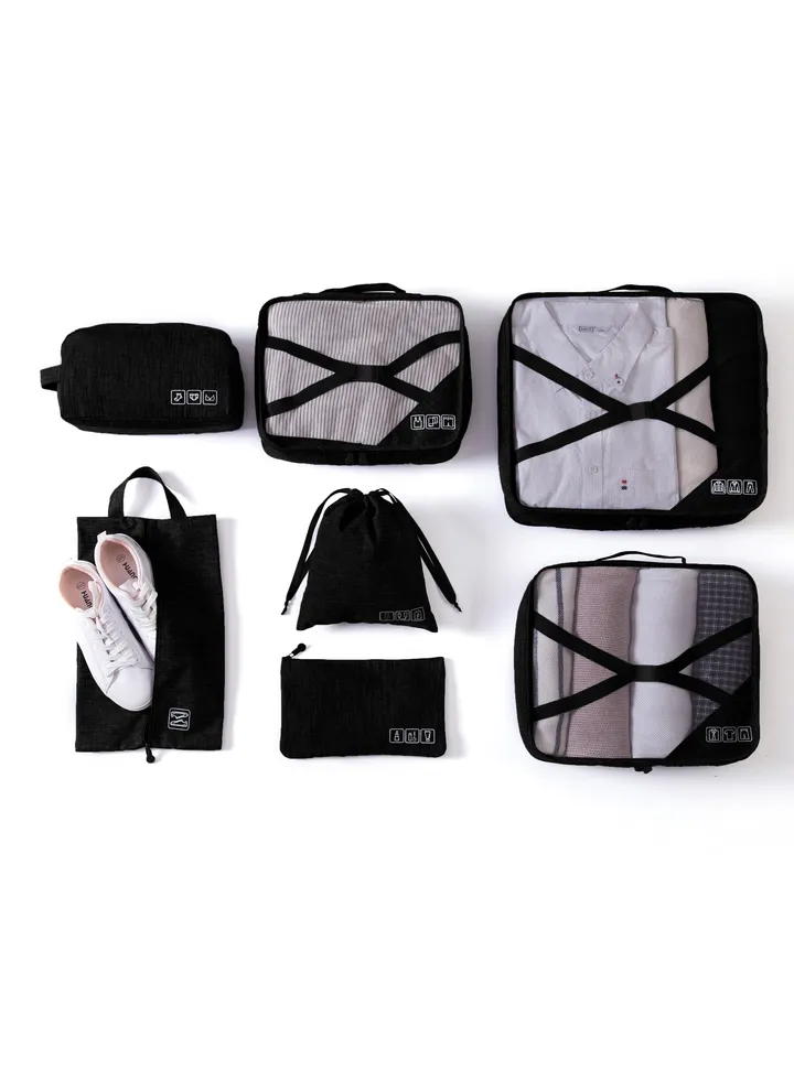 7Pcs Travel Organizer Sets For Suitcases, MISTYBLUE Set Travel Luggage Organizer, Lightweight Packing Cubes Set, Multi-Functional Storage Bag Waterproof Traveling Accessories(Black)