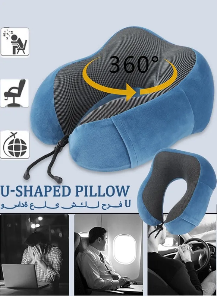 Travel Pillow Memory Foam Neck Pillow Airplane Neck Pillow Neck & Head Support Pillow with Storage Bag Suitable for Sleeping Rest(Blue)
