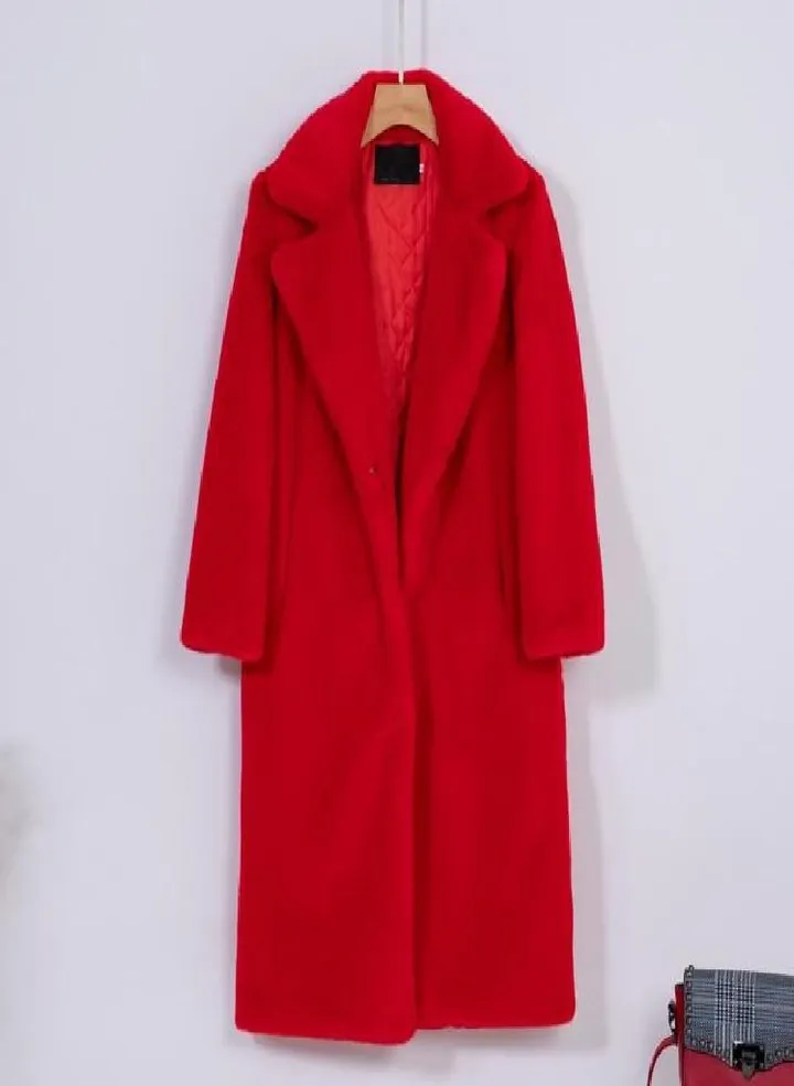Women Winter Warm Faux Fur Coat Thick Women Long Coat Turn Down Collar Women Warm Coat With Belt Casaco Feminino