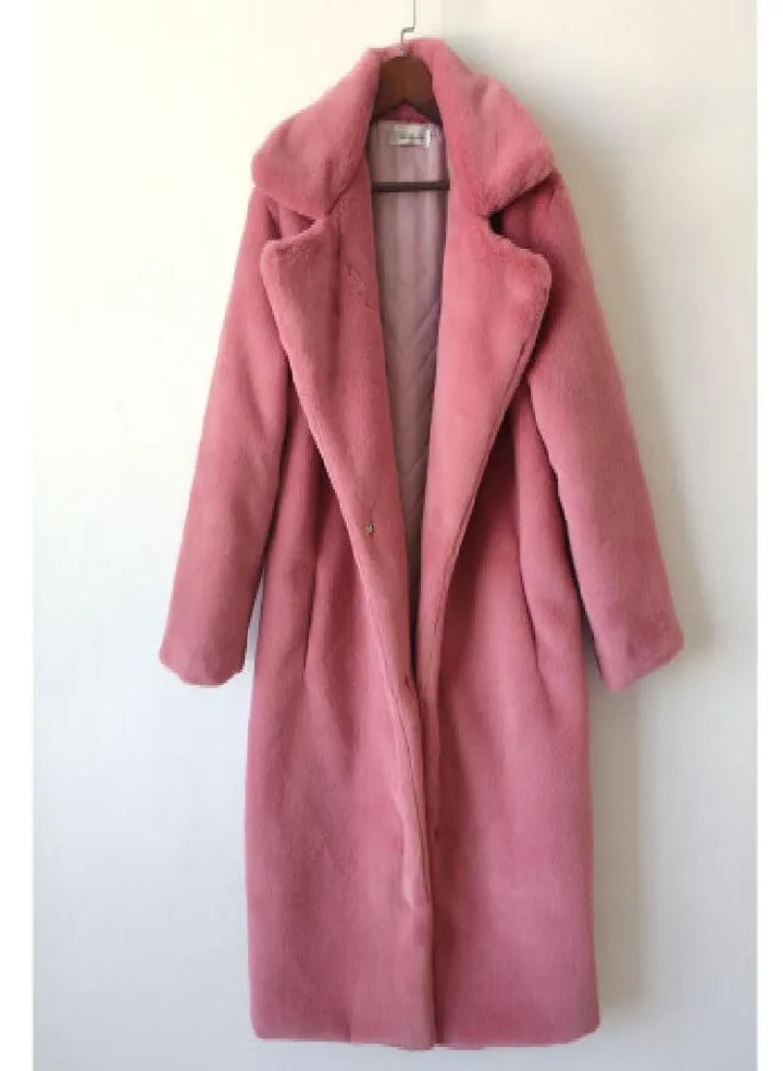 Women Winter Warm Faux Fur Coat Thick Women Long Coat Turn Down Collar Women Warm Coat With Belt Casaco Feminino