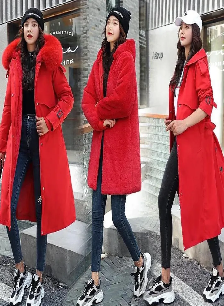 Women Winter Jacket Hooded X-Long Thick Faux Fur Padded Parkas Woman Distachable Plus Size Coat