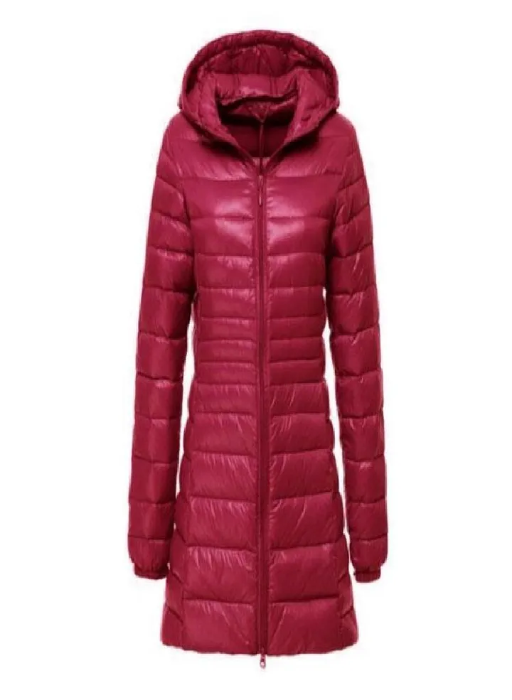 Women's Winter Long Down Jacket Ultra Light White Duck Down Warm Slim Parkas Coat Casual Hooded Coat