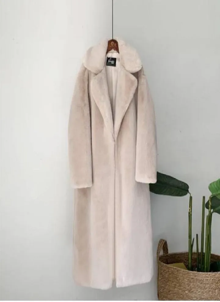 Women Winter Warm Faux Fur Coat Thick Women Long Coat Turn Down Collar Women Warm Coat With Belt Casaco Feminino