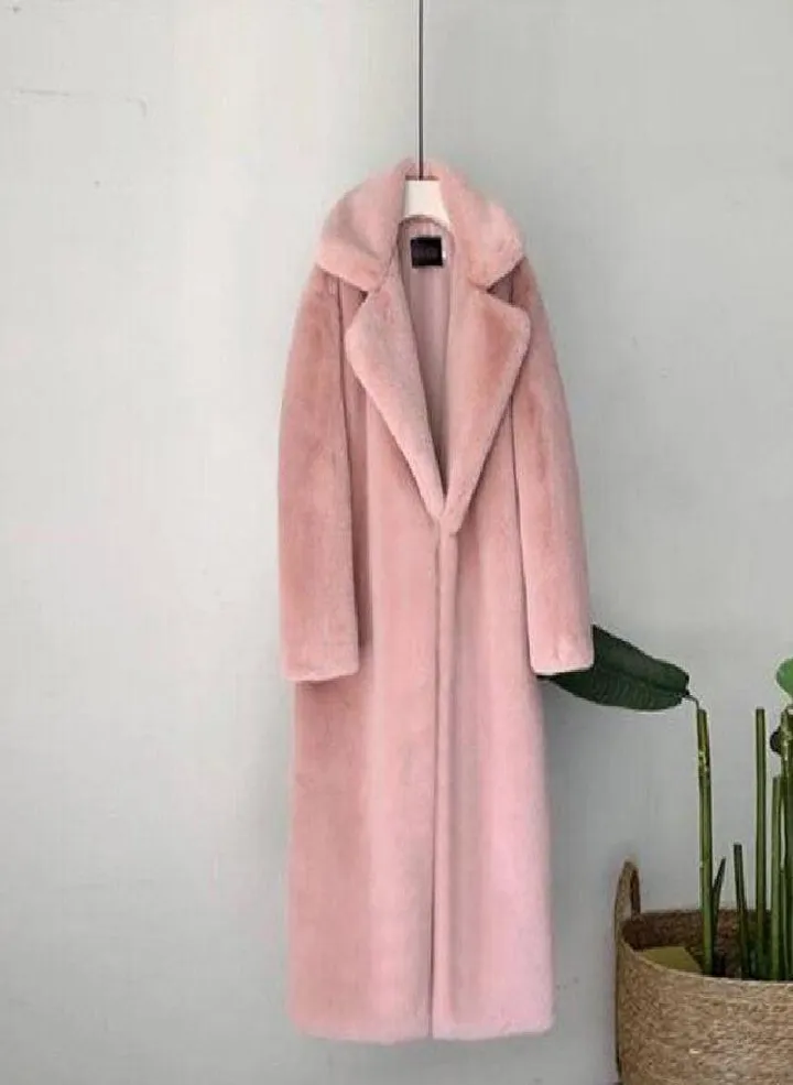 Women Winter Warm Faux Fur Coat Thick Women Long Coat Turn Down Collar Women Warm Coat With Belt Casaco Feminino