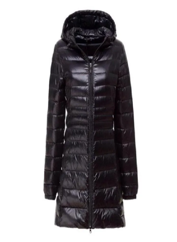 Women's Winter Long Down Jacket Ultra Light White Duck Down Warm Slim Parkas Coat Casual Hooded Coat