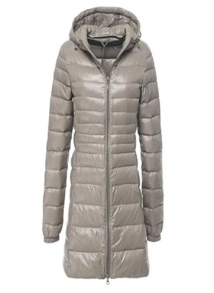 Women's Winter Long Down Jacket Ultra Light White Duck Down Warm Slim Parkas Coat Casual Hooded Coat