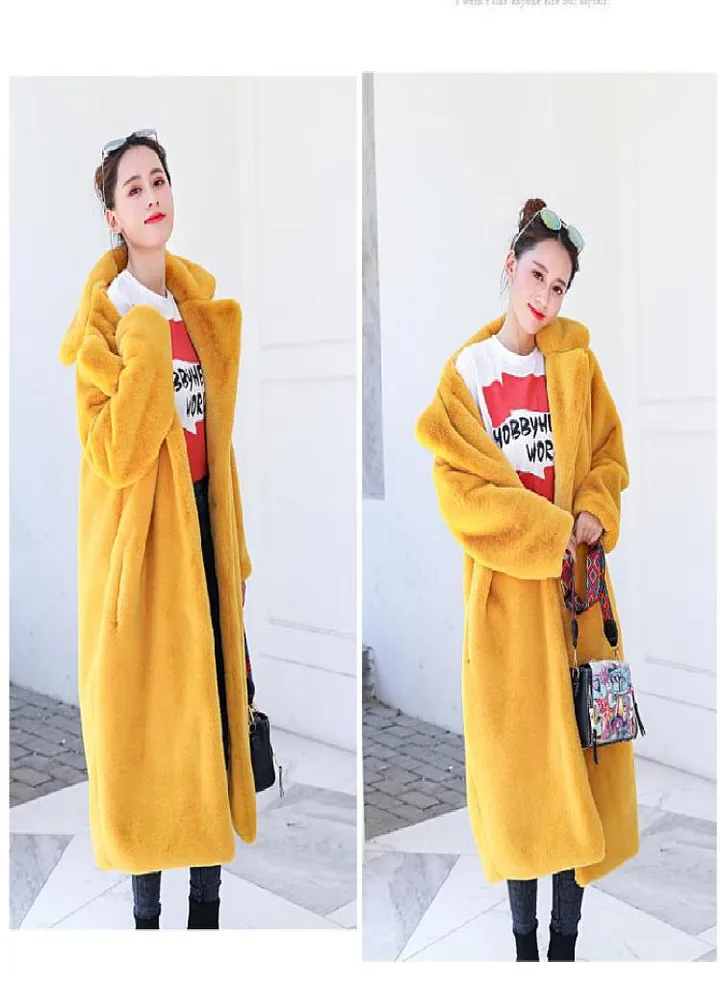 Women Winter Warm Faux Fur Coat Thick Women Long Coat Turn Down Collar Women Warm Coat With Belt Casaco Feminino