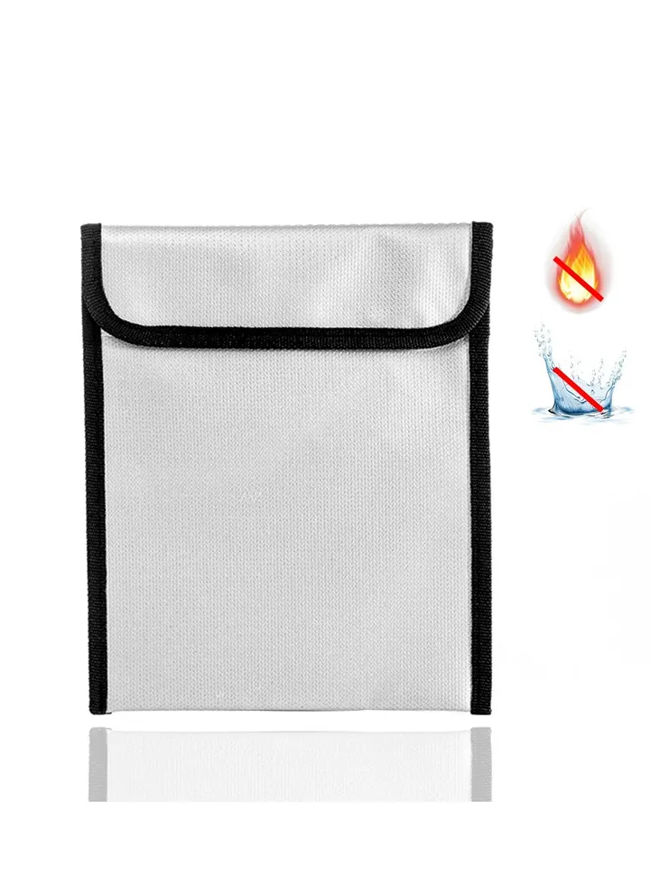 Fireproof Document Bag, Upgraded 15”x11” Waterproof and Fireproof Money Bag with Zipper, Fire Safe Storage for Cash A4 Legal Documents Valuables,Money,Jewelry,File and Tablet(Silver)