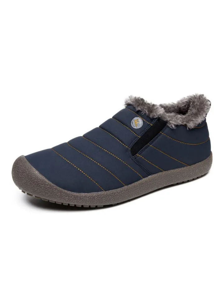 Waterproof Plush Slip-On Snow Boots Blue/Brown