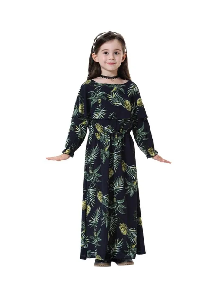 Kids Boat Neck Maxi Dress Black/Green