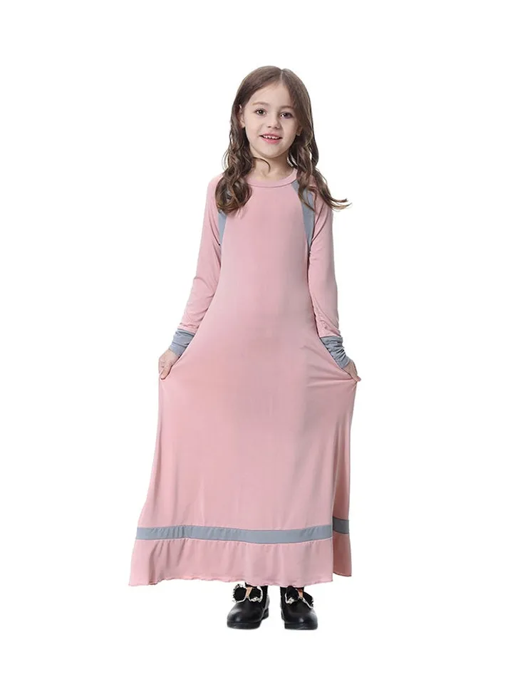 Round Neck Maxi Dress Pink/Grey