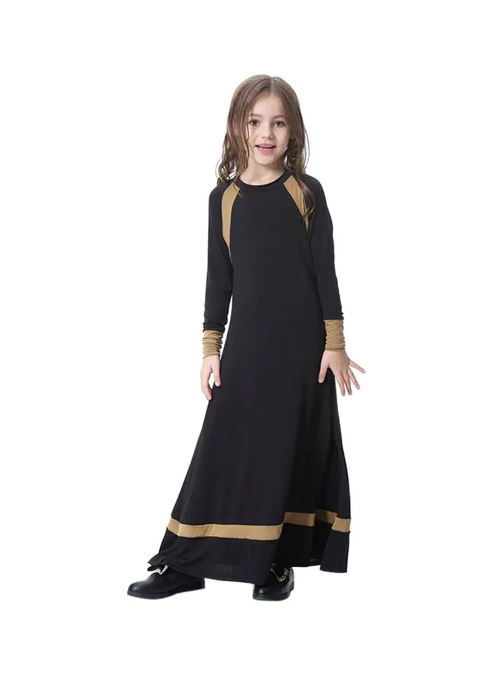 Long Sleeve Round Neck Maxi Dress Black/Brown