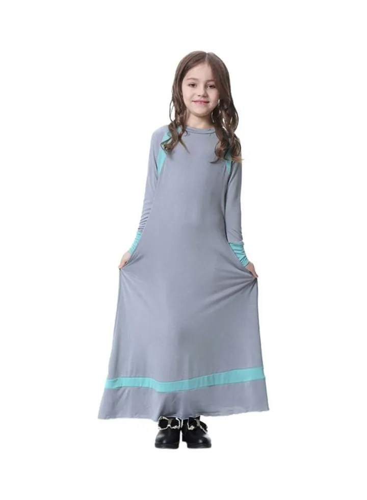 Long Sleeve Round Neck Maxi Dress Grey/Blue