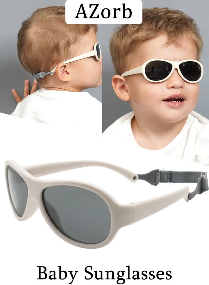 Polarized Baby Sunglasses with Strap Flexible Oval Frame Sun Glasses for Toddler Infant Kids Girls Boys Babies for Age 0-3 White