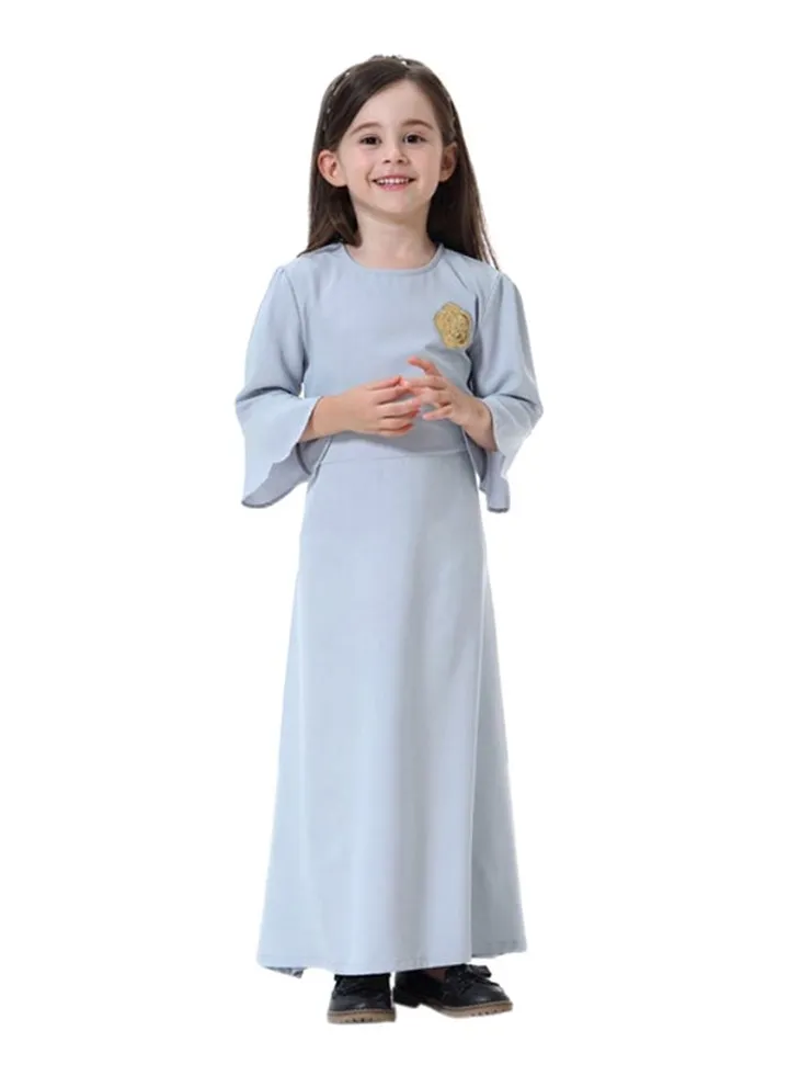 Round Neck Solid Maxi Dress Light Blue