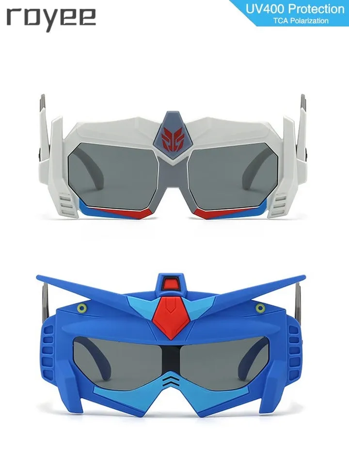 2 Pack New children's Cartoon sunglasses, polarized foldable sunglasses, UV400 protection sunglasses for Age 2-4 6-8 10-12 Boys Girls boys and girls,TPEE Frame - Blue and Grey