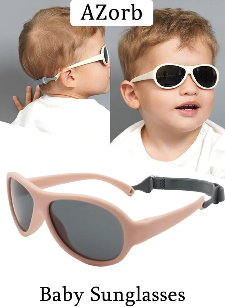 Polarized Baby Sunglasses with Strap Flexible Oval Frame Sun Glasses for Toddler Infant Kids Girls Boys Babies for Age 0-3 Pink