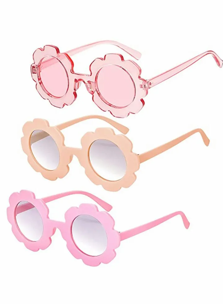 Girls' Sunglasses, Round Flower Sunglasses Girls Flower Glasses Cute Outdoor Summer Beach Eyewear Pool Party Toys for Toddler Kids Boys Birthday Graduation Party Supplies 3 Pcs
