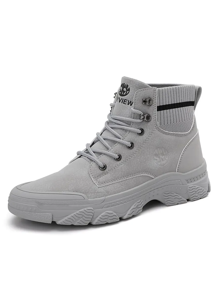 Boots Men's High Top Ankle Boots Anti-Slip Outdoor Hiking Fashionable Work Shoes Grey