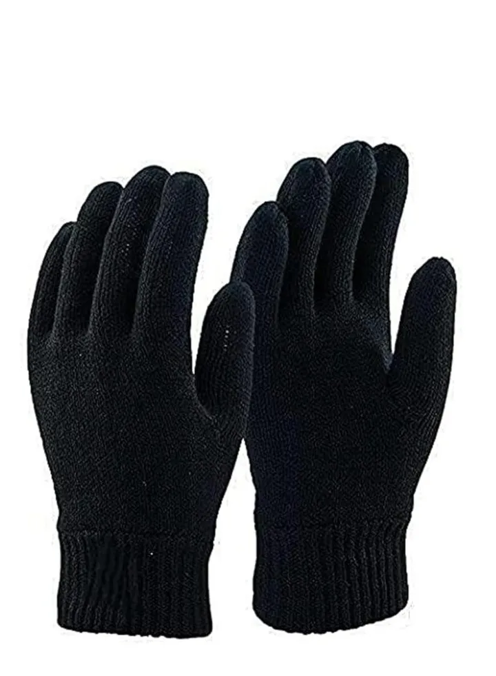 Black wool winter warming gloves