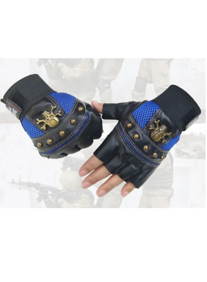 Leather Half Fingers Skull Gloves For Sports activities And Motorcycle