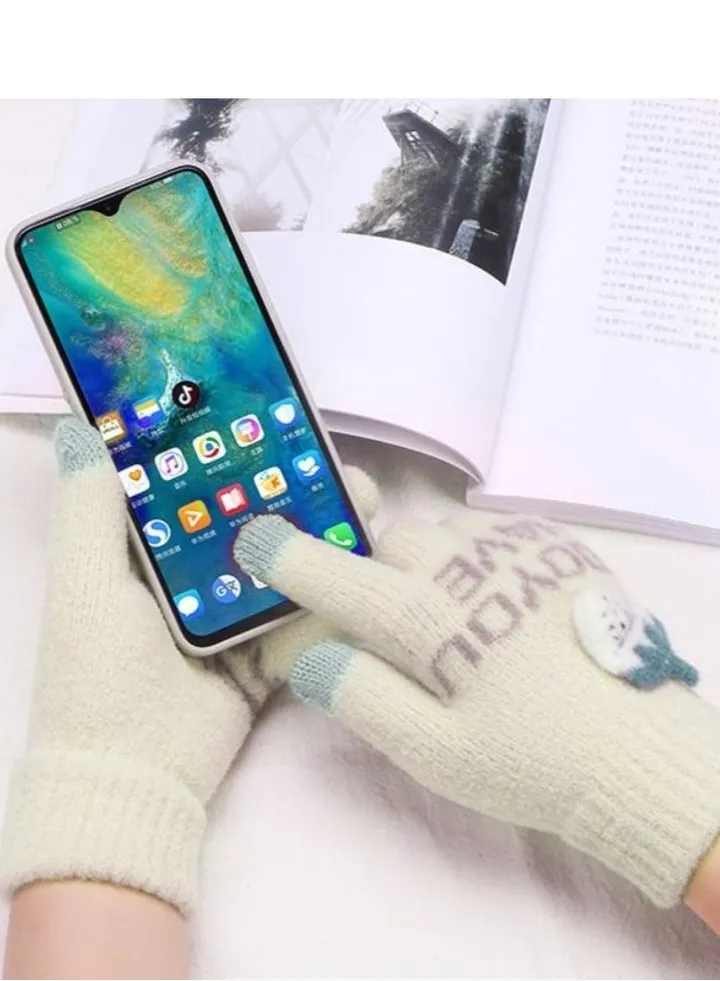 Women glove s girly mobile screen touch fingers winter wool gloves