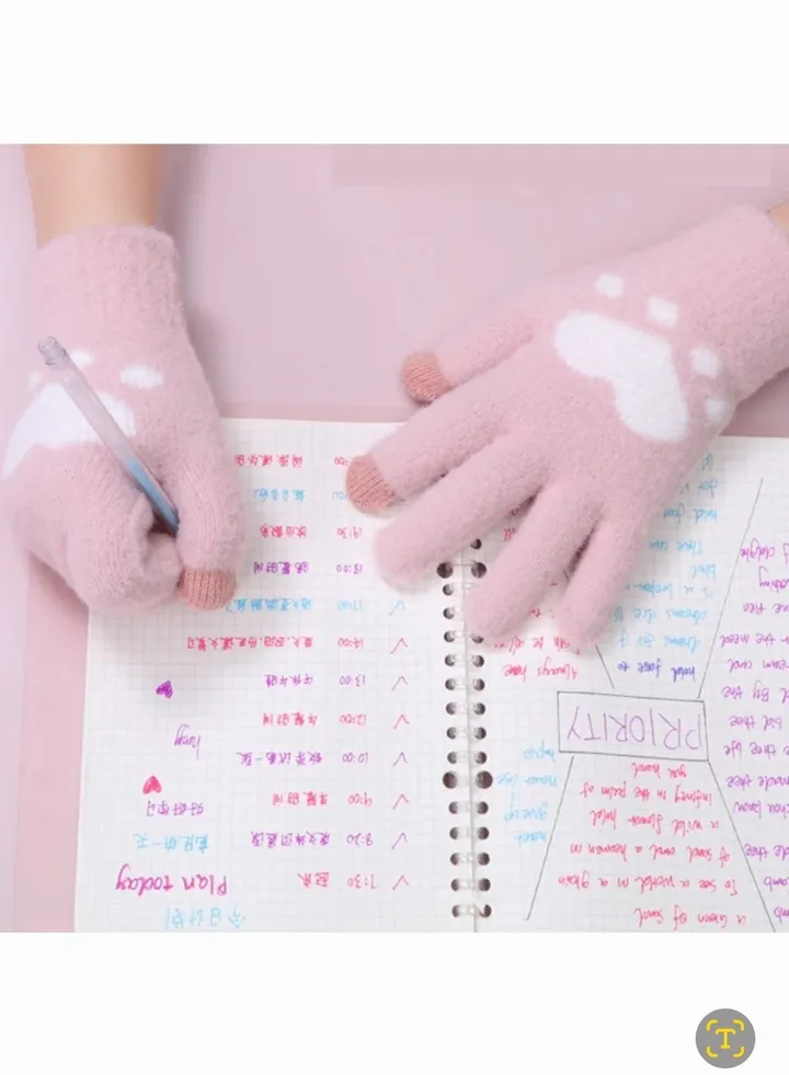Women girly heart mobile screen touch fingers winter wool gloves