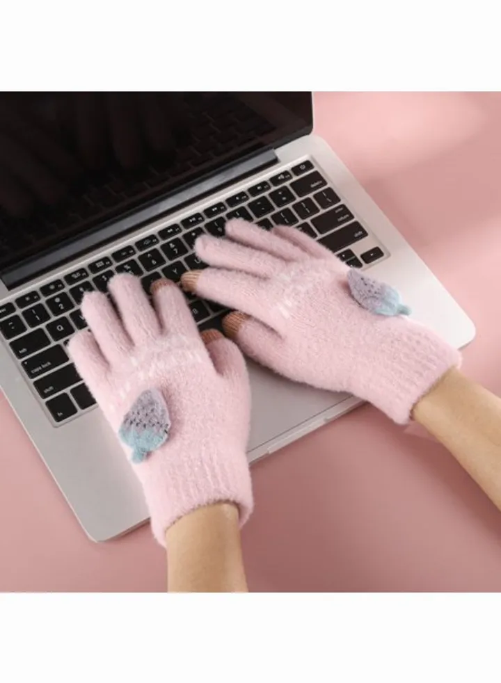Women glove s girly mobile screen touch fingers winter wool gloves