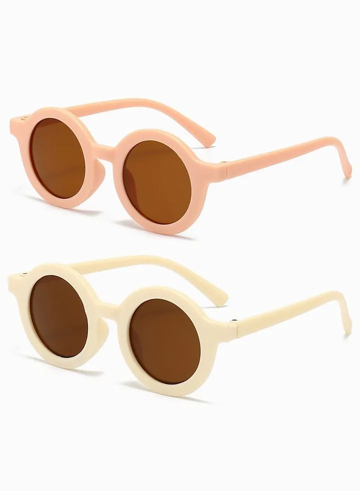 Kids Sunglasses, Retro Cute Round Sunglasses for Kids Girls Boys Sunnies UV400 Protection Sun Glasses, Flexible Frame for Girls Boys Age 2-10 Morandi Sunglasses Fashion Beach Holiday (Pink+White)