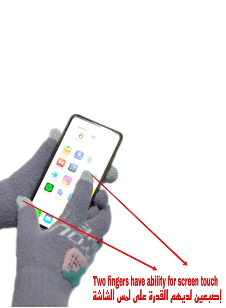 Women girly strawberry mobile screen touch fingers winter wool gloves