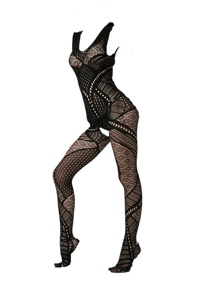 Suspender Mesh Lingerie One-Piece Black