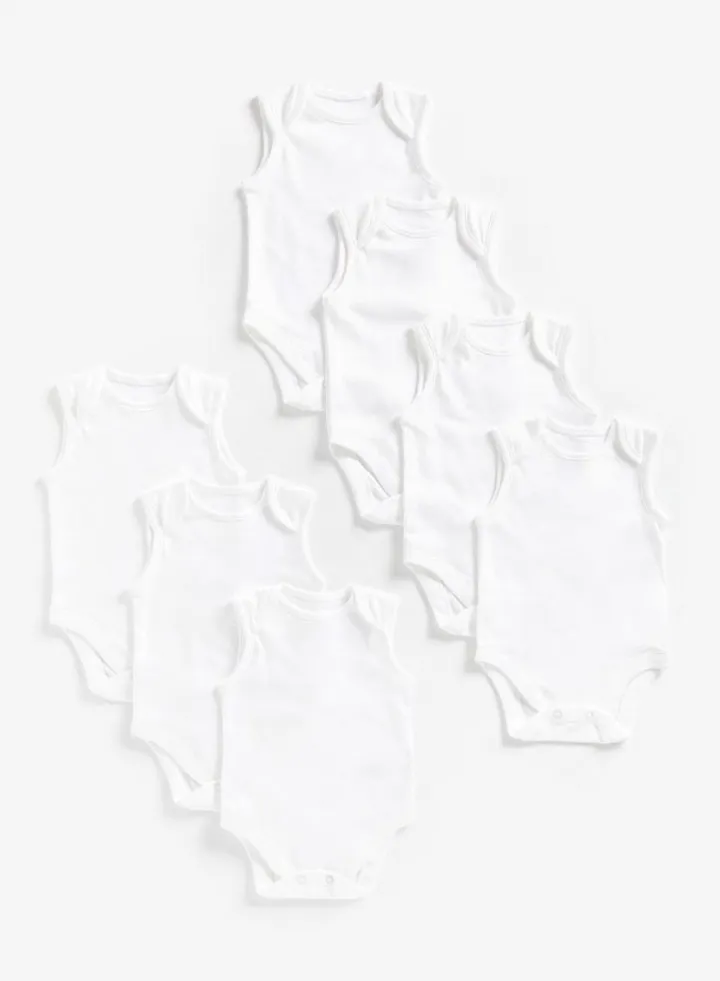 White Sleeveless Bodysuits 7 Pack