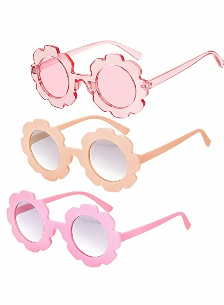 Girls' Sunglasses, Round Flower Sunglasses Girls Flower Glasses Cute Outdoor Summer Beach Eyewear Pool Party Toys for Toddler Kids Boys Birthday Graduation Party Supplies 3 Pcs