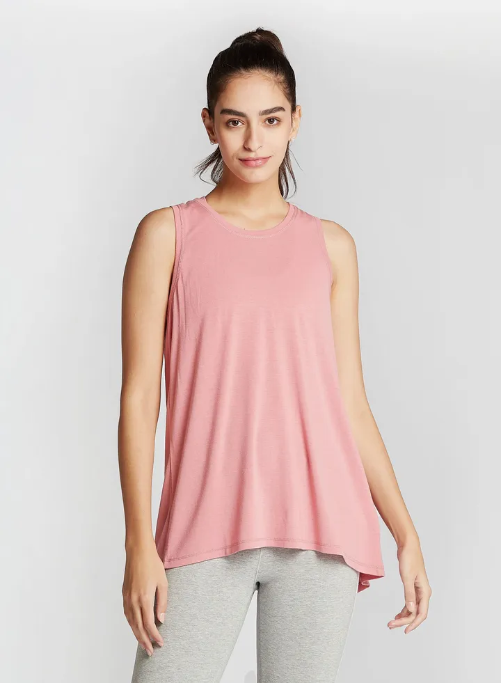 Solid Sleeveless T-shirt with Round Neck
