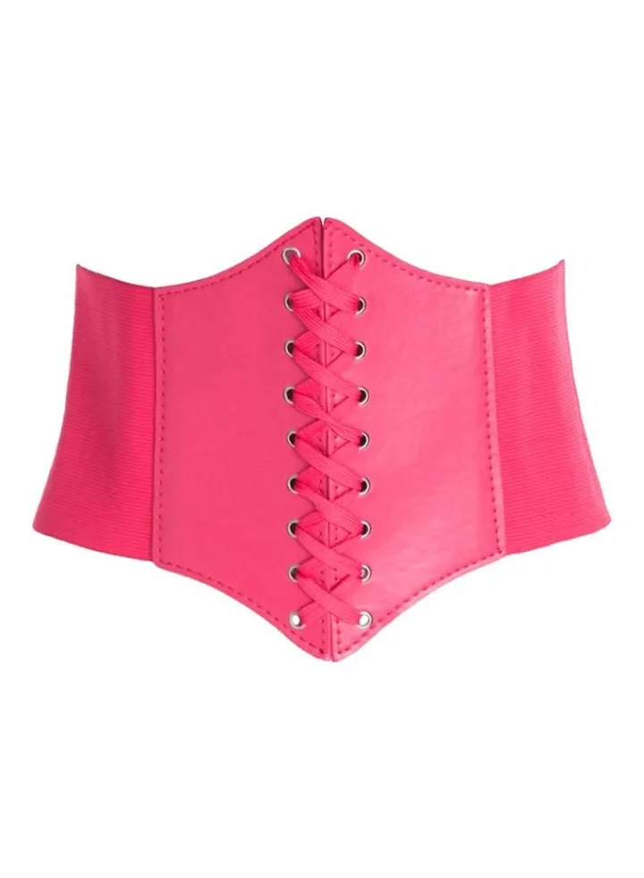 Splice Lace-Up Corset Rose