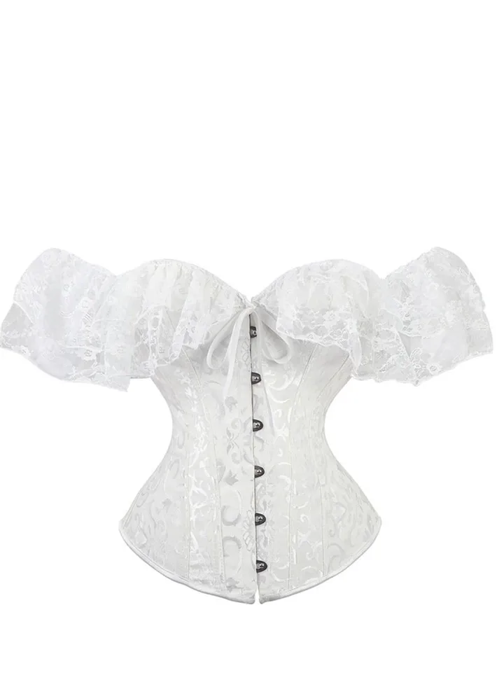 Jacquard Lace Shoulder Strap Court Corset White