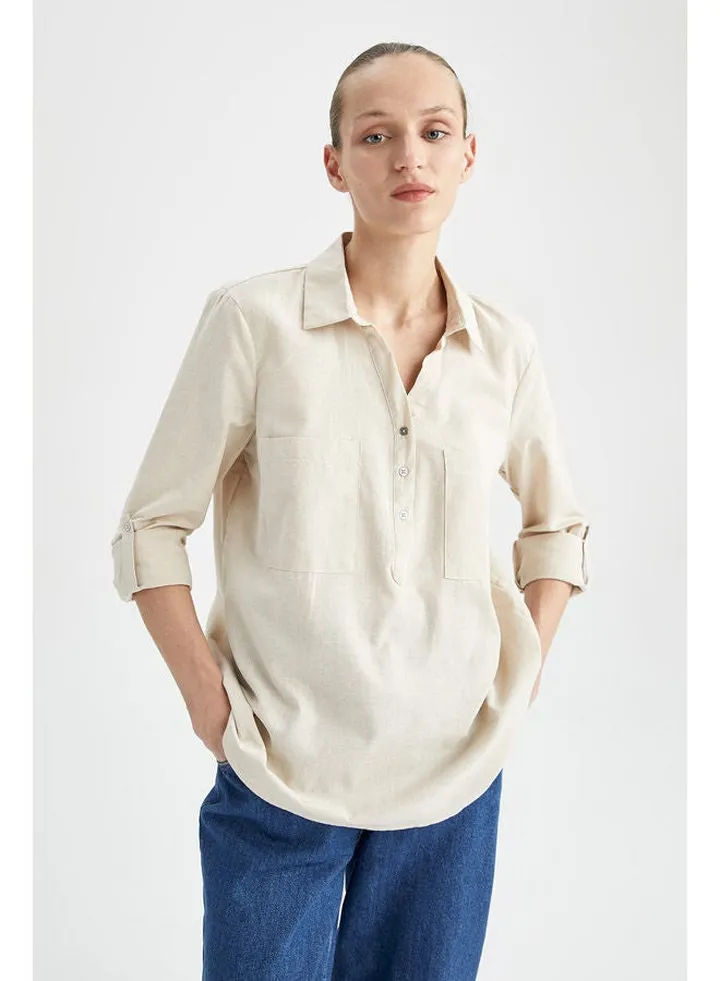 Woman Regular Fit Shirt Neck Long Sleeve Woven Long Sleeve Shirt