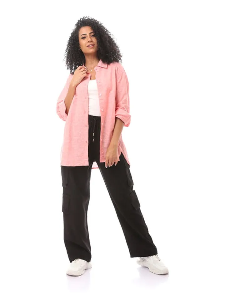 Long Sleeve Cotton Blouse-Pink