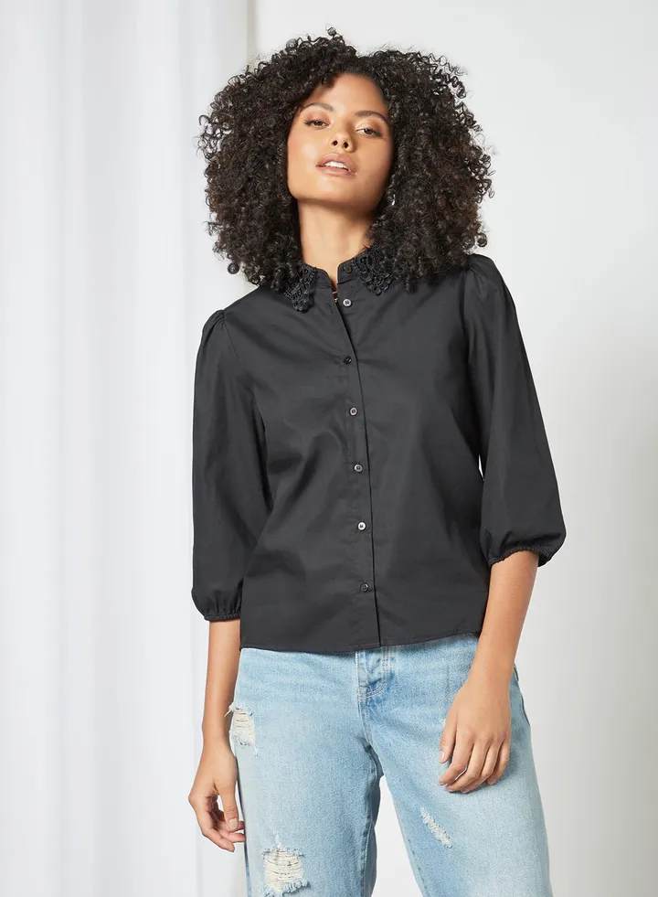 Lace Collar Shirt Black