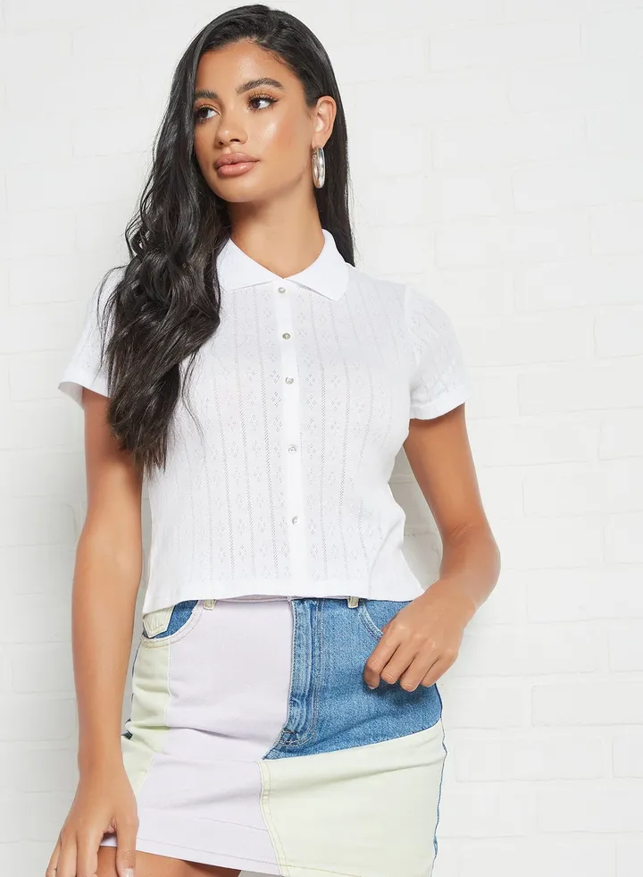 Knit Short Sleeve Top White