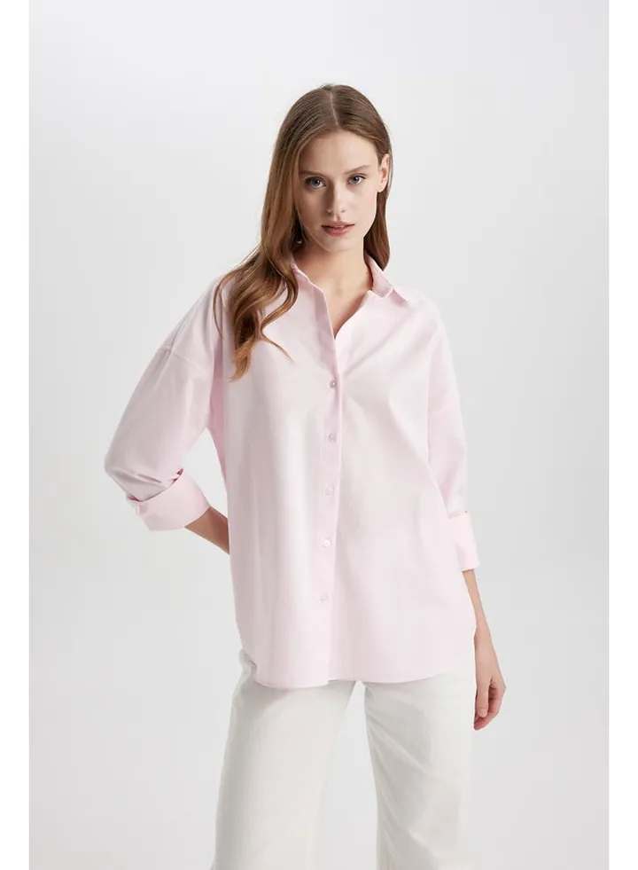 Woman Oversize Fit Woven Long Sleeve Shirt