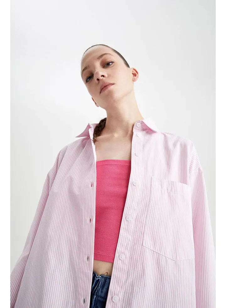 Woman Oversize Fit Shirt Neck Long Sleeve Woven Long Sleeve Shirt