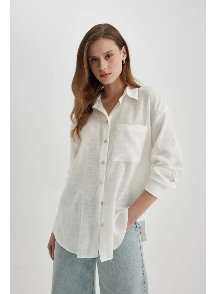 Woman Oversize Fit Woven Long Sleeve Shirt