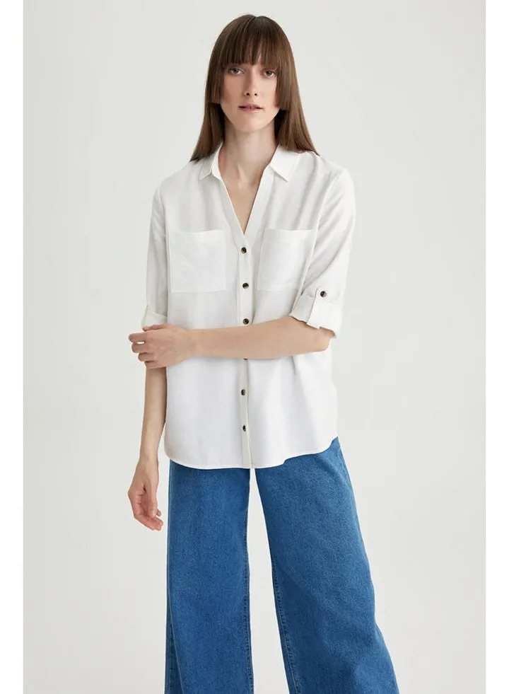 Woman Regular Fit Shirt Neck Woven Long Sleeve Shirt