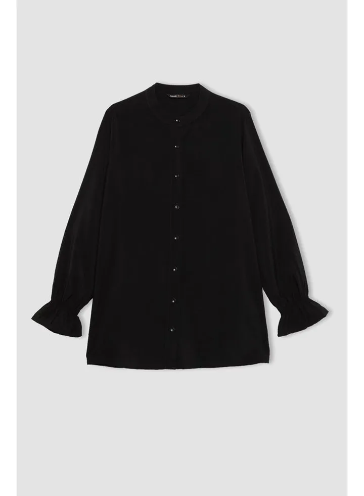 Woman Regular Fit Shirt Neck Woven Long Sleeve Shirt
