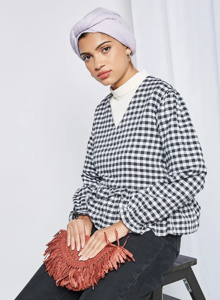 Checked Top Black