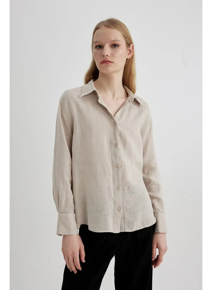 Woman Oversize Fit Woven Long Sleeve Shirt