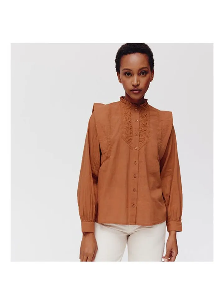 Embroidered Cotton Shirt Chestnut Brown